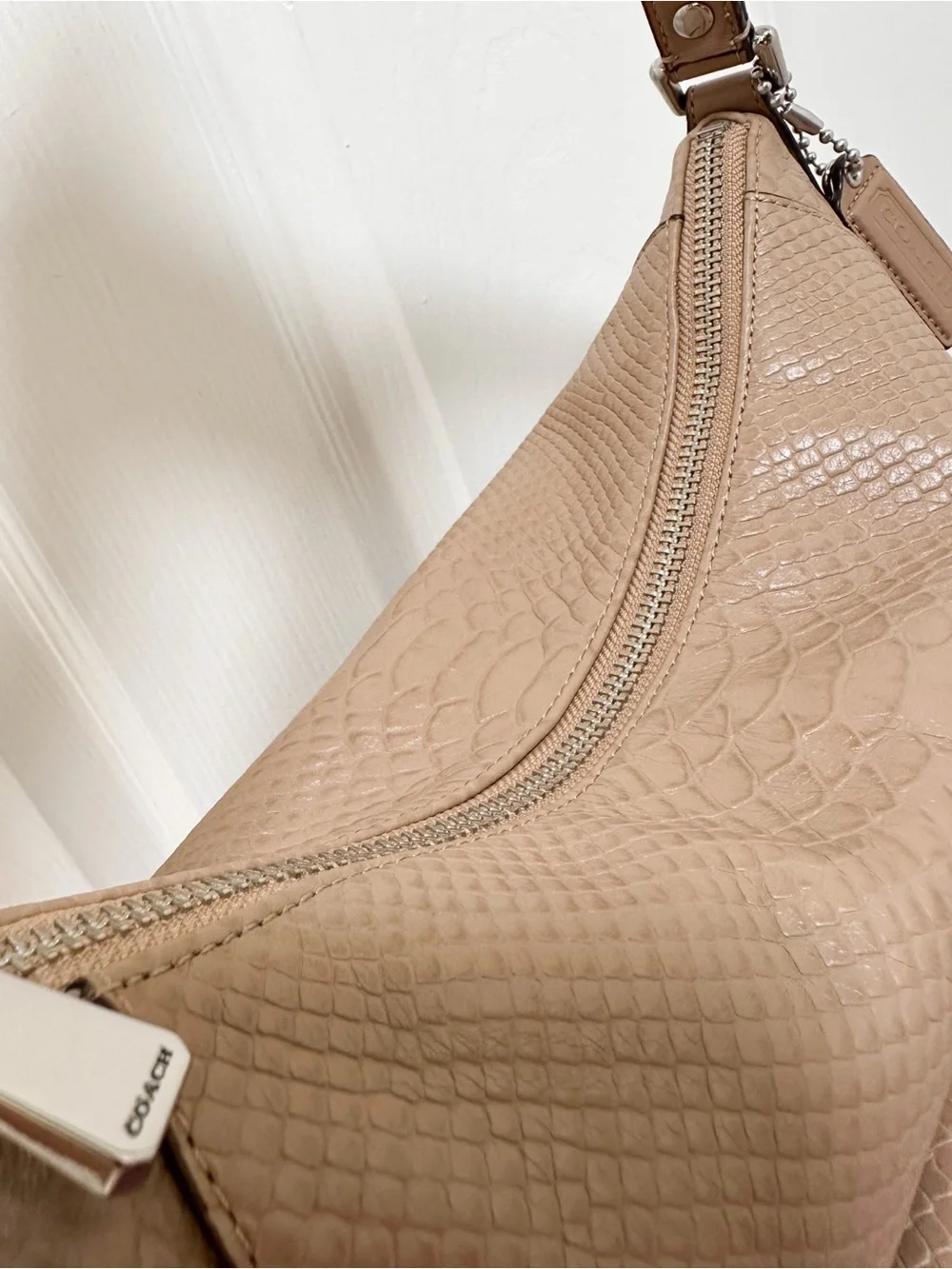 Coach Charlie Large Structured Hobo Mushroom Beige Python Leather NWT